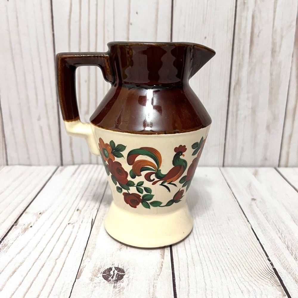 Vintage Farmhouse  McCoy Brown and Cream Rooster MCM Pitcher